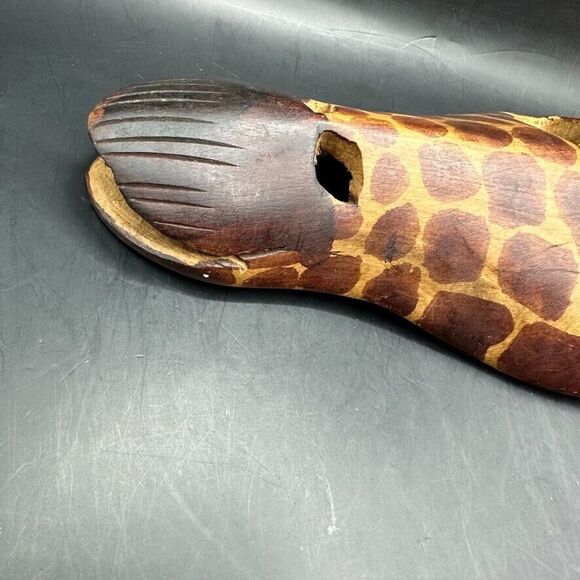 Vintage Giraffe Mask Hand Carved Wood Painted African Wall Decor Art Brown - Picture 10 of 16